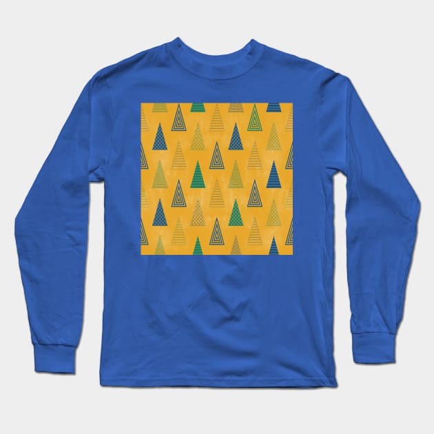 Gold Minimal Christmas Trees Long Sleeve T-Shirt by Carolina Díaz